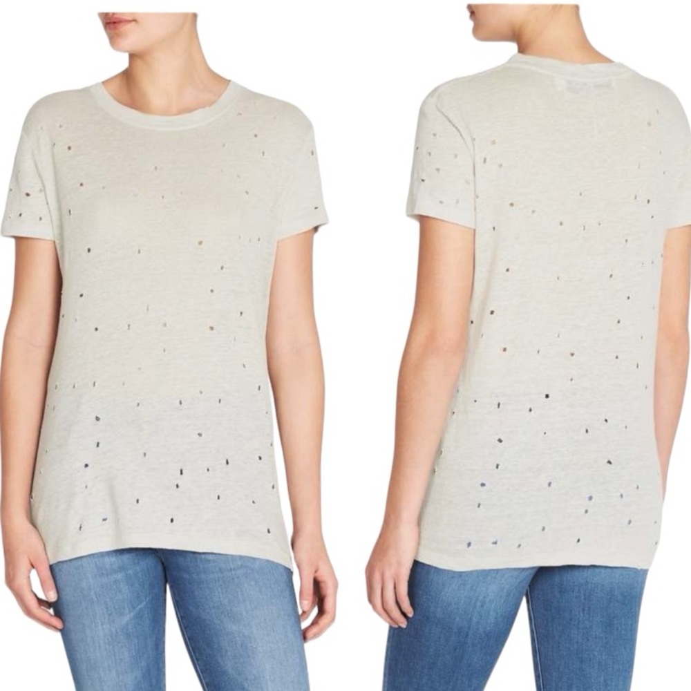 IRO Clay Linen Distressed Basic Relaxed Short Sleeve Tee Shirt Top Streetwear